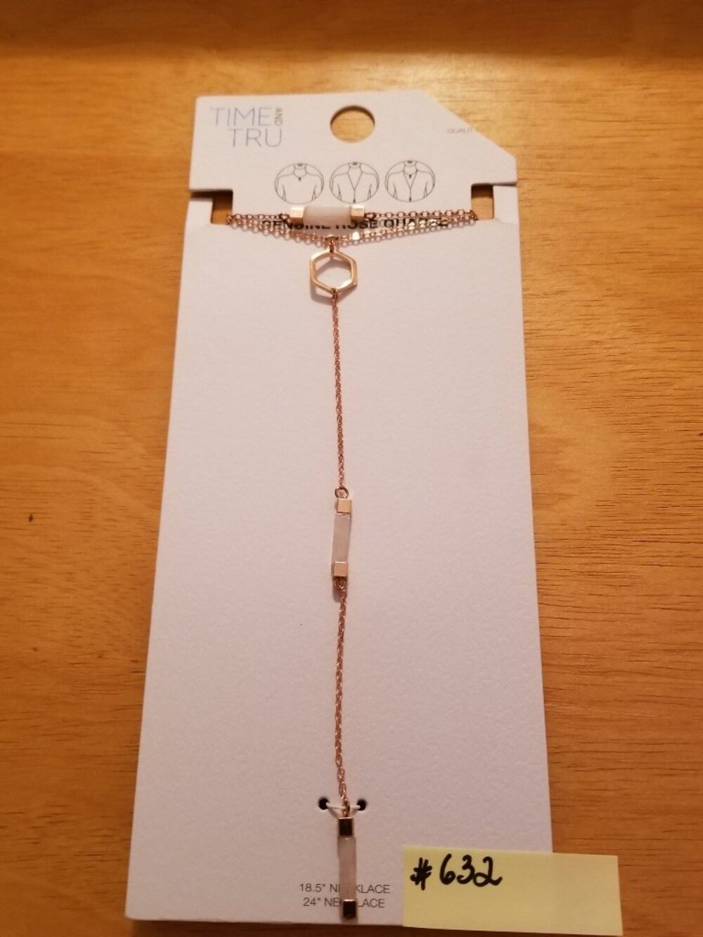 ✅ Time & Tru Rose Gold Tone Genuine Rose Quartz Convertible Necklace Set #632
